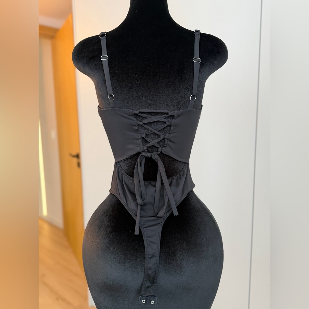 Lulus Black Open Tie-Back Bodysuit | Night Muse - Picture 3 of 4